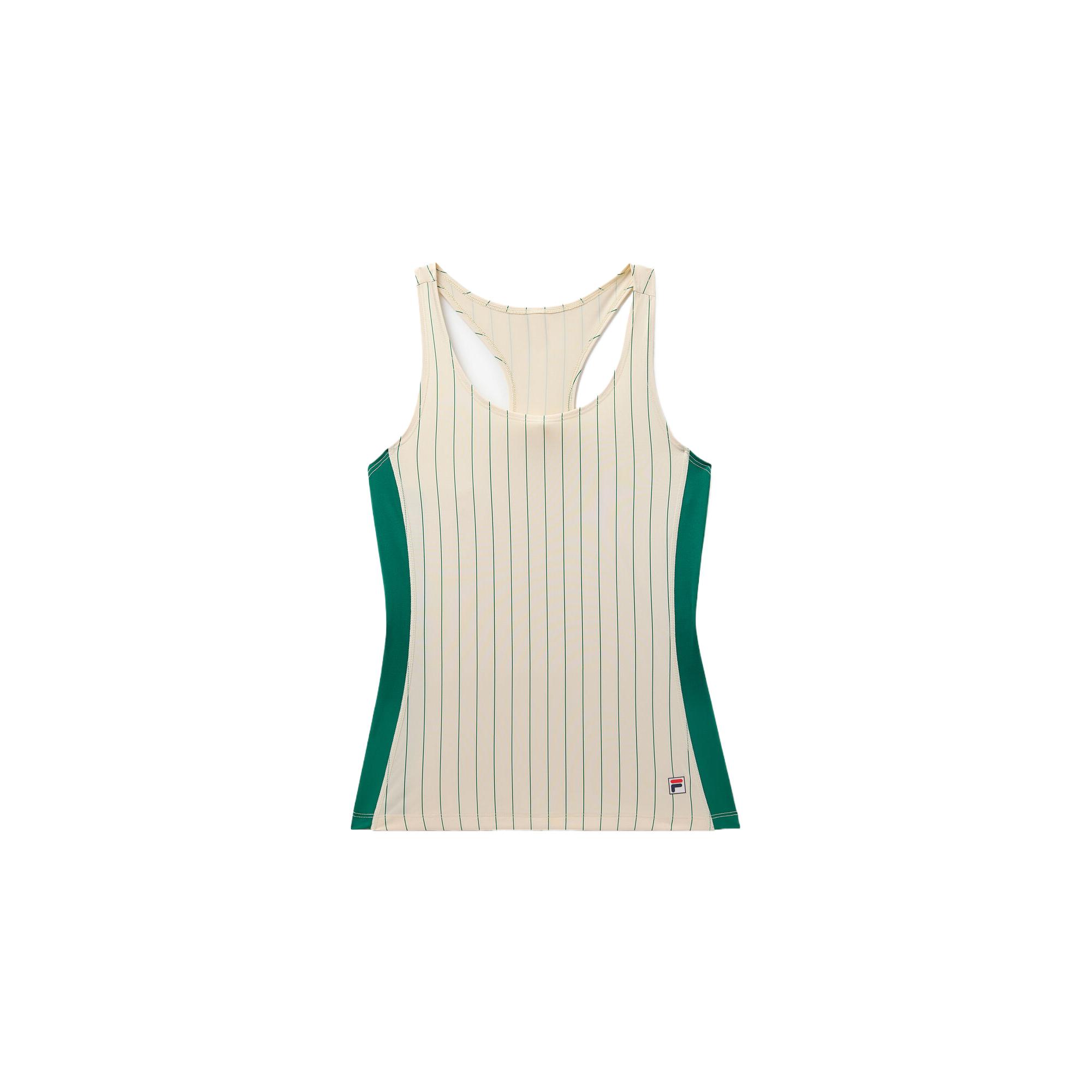 (Women) FILA Fusion Iconic Racerback Tennis Top Green Striped Casual Performance TW431112-898