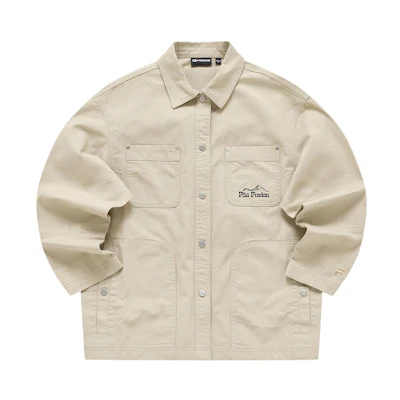 (Women) FILA Fusion Logo Print Loose Fit Utility Jacket Mohave Sand Color T11W413702F-LK