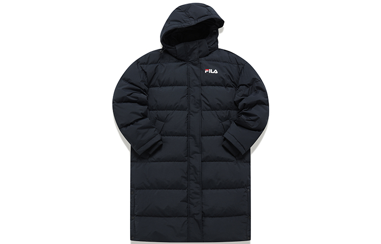 (Women) FILA Fusion Long Hooded Down Jacket Black Winter Coat T11W141903F-BK