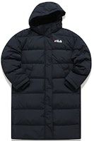(Women) FILA Fusion Long Hooded Down Jacket Black Winter Coat T11W141903F-BK (Women) FILA Fusion Long Hooded Down Jacket Black Winter Coat T11W141903F-BK