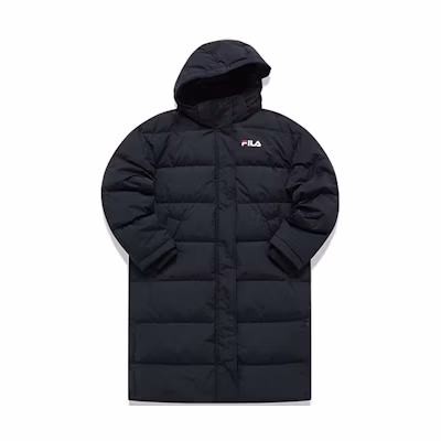 (Women) FILA Fusion Long Hooded Down Jacket Black Winter Coat T11W141903F-BK