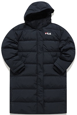(Women) FILA Fusion Long Hooded Down Jacket Black Winter Coat T11W141903F-BK Order (Women) FILA Fusion Long Hooded Down Jacket Black Winter Coat T11W141903F-BK