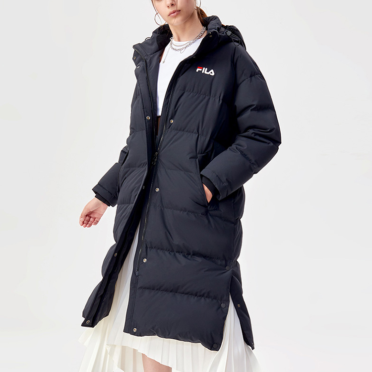 Details for (Women) FILA Fusion Long Hooded Down Jacket Black Winter Coat T11W141903F-BK