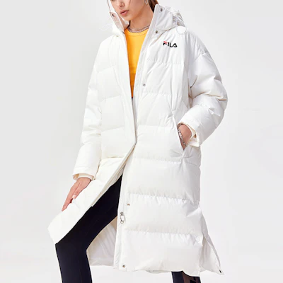 (W) FILA Fusion 中長款連帽羽絨外套 冬季白色. T11W141903F-WT Shop (W) FILA Fusion 中長款連帽羽絨外套 冬季白色. T11W141903F-WT
