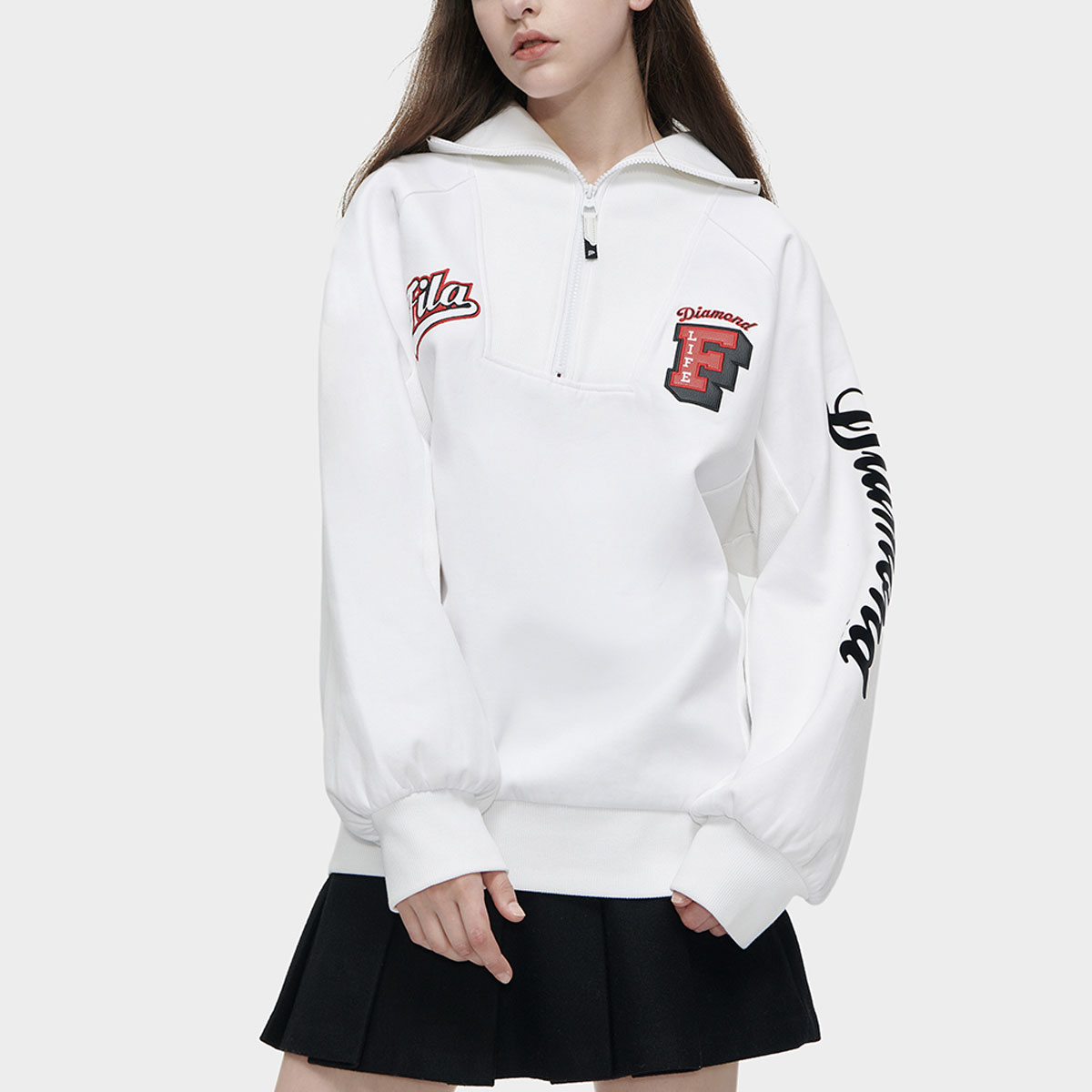 Shop (W) FILA Fusion 寬版長袖套頭衫 - 白色花卉圖案 T11W342207F-WT