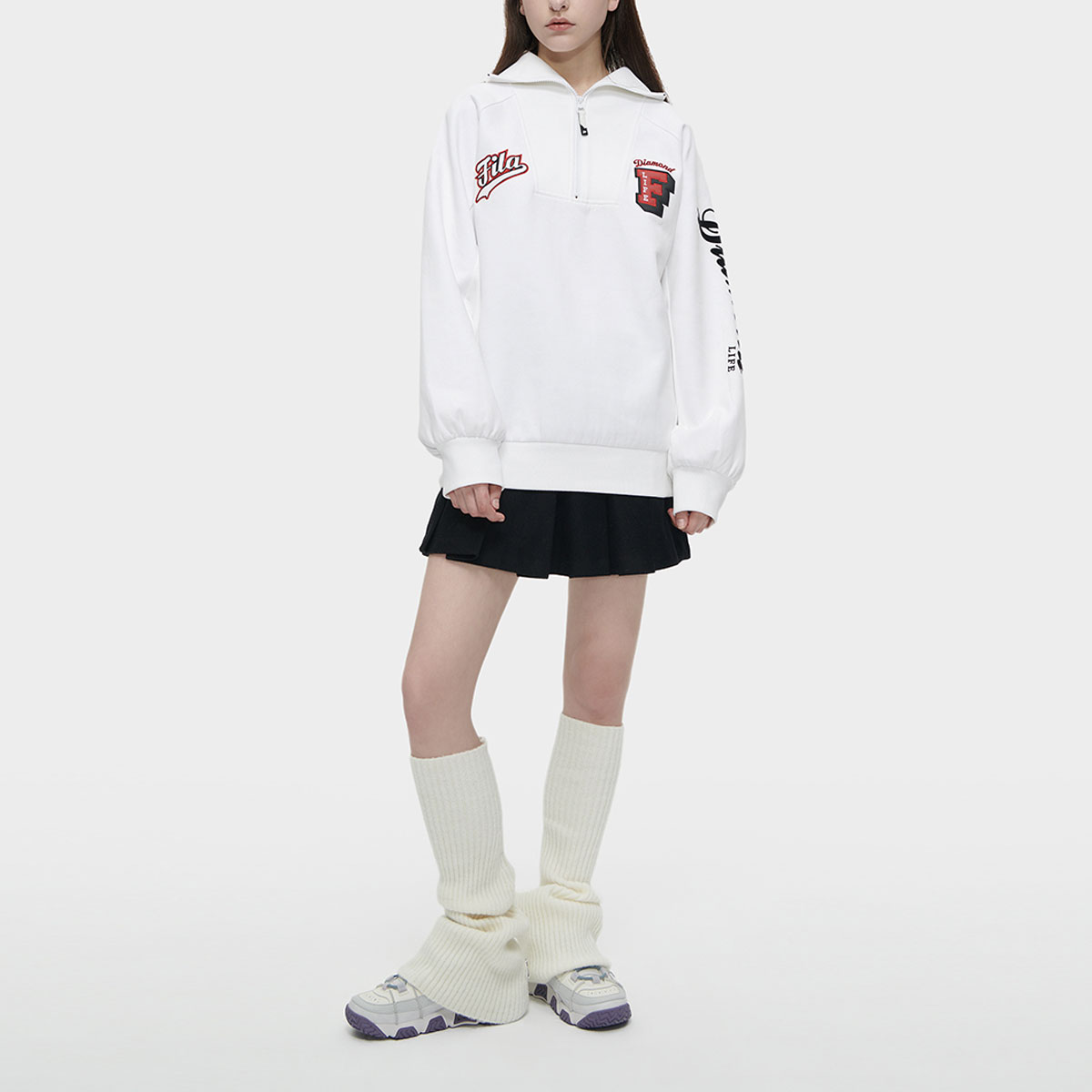 Sizing (W) FILA Fusion 寬版長袖套頭衫 - 白色花卉圖案 T11W342207F-WT