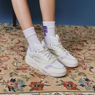 (Women) FILA FUSION Lifestyle Basketball Heritage Sneakers 'White Purple' T12W323205FBP 1