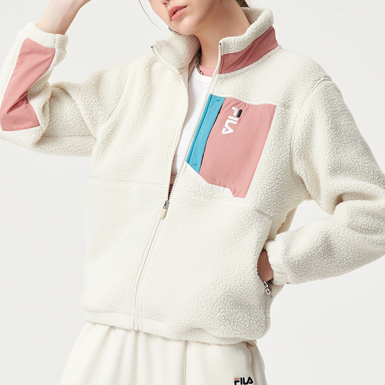(Women) FILA Fusion Retro Colorblock Fleece Jacket in Lactose Color T11W143501F-BG 圖 4