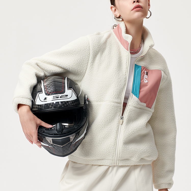 (Women) FILA Fusion Retro Colorblock Fleece Jacket in Lactose Color T11W143501F-BG 圖 6