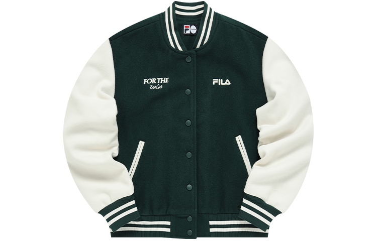 (Women) FILA FUSION Retro Logo Print Colorblock Baseball Jacket Deep Island Green. T11W142501F-GN