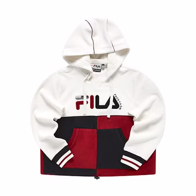 (Women) FILA FUSION Retro Oversized Hoodie Malt White with Logo Embroidery T11W247204F-IV