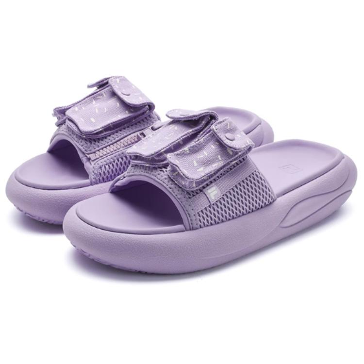 Shop FILA FUSION斐樂潮牌 簡約舒適 防滑防磨一字拖鞋 女款 紫白
