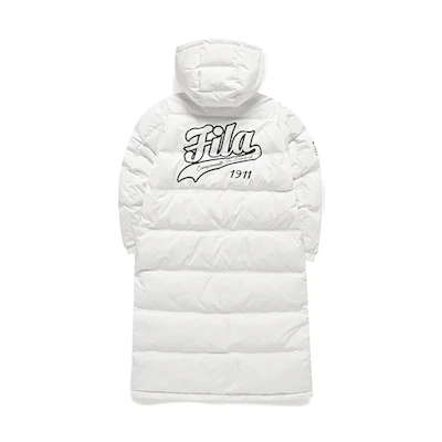(Women) FILA Fusion Winter Long Down Jacket with Logo Print Hoodie - White. T11W142907FWT