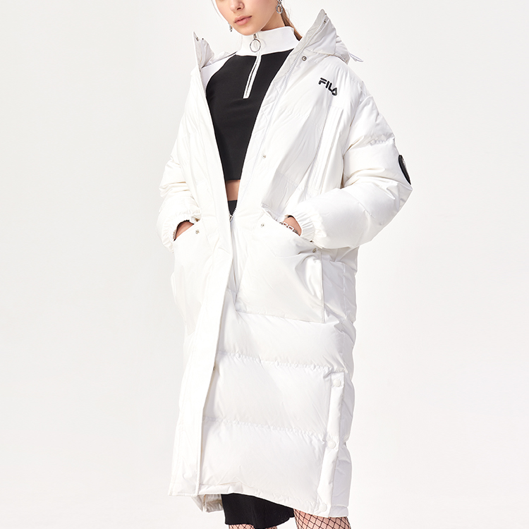 (Women) FILA Fusion Winter Long Down Jacket with Logo Print Hoodie - White. T11W142907FWT 圖 4