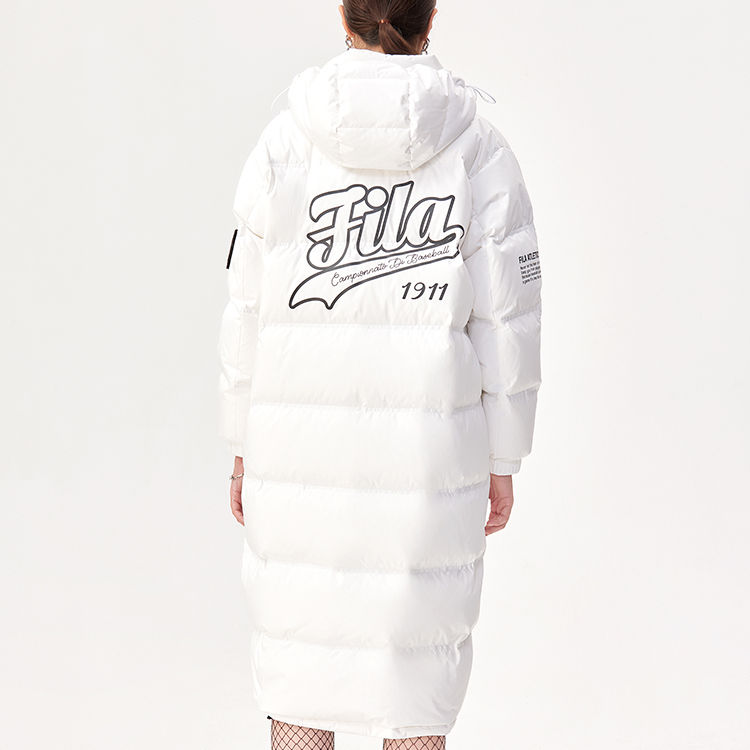(Women) FILA Fusion Winter Long Down Jacket with Logo Print Hoodie - White. T11W142907FWT 圖 5