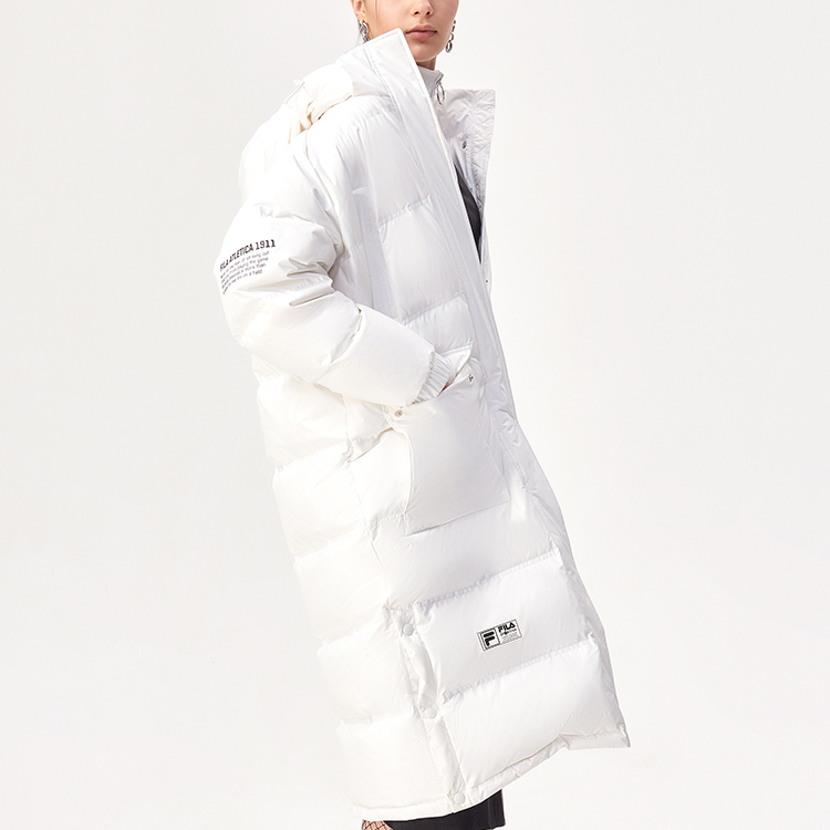 (Women) FILA Fusion Winter Long Down Jacket with Logo Print Hoodie - White. T11W142907FWT 圖 6