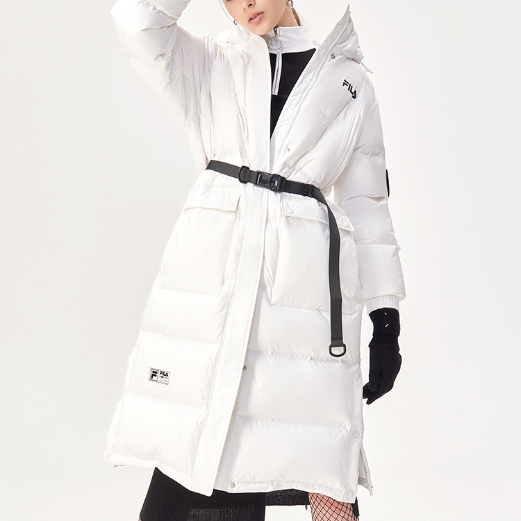 (Women) FILA Fusion Winter Long Down Jacket with Logo Print Hoodie - White. T11W142907FWT 圖 7
