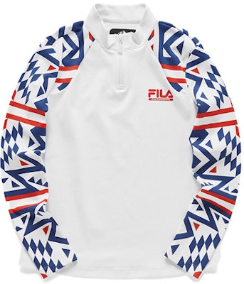 (W) FILA FUSION レディース ホワイト 幾何学模様 長袖Tシャツ コラボ T11W047207F-WT Buy (W) FILA FUSION レディース ホワイト 幾何学模様 長袖Tシャツ コラボ T11W047207F-WT