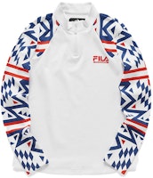 (W) FILA FUSION レディース ホワイト 幾何学模様 長袖Tシャツ コラボ T11W047207F-WT Order (W) FILA FUSION レディース ホワイト 幾何学模様 長袖Tシャツ コラボ T11W047207F-WT
