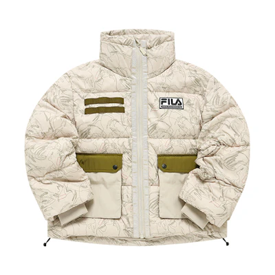 (Women) FILA Fusion White Mountaineering Winter Logo Puffer Jacket - Camo Design. T11W147905F-LK
