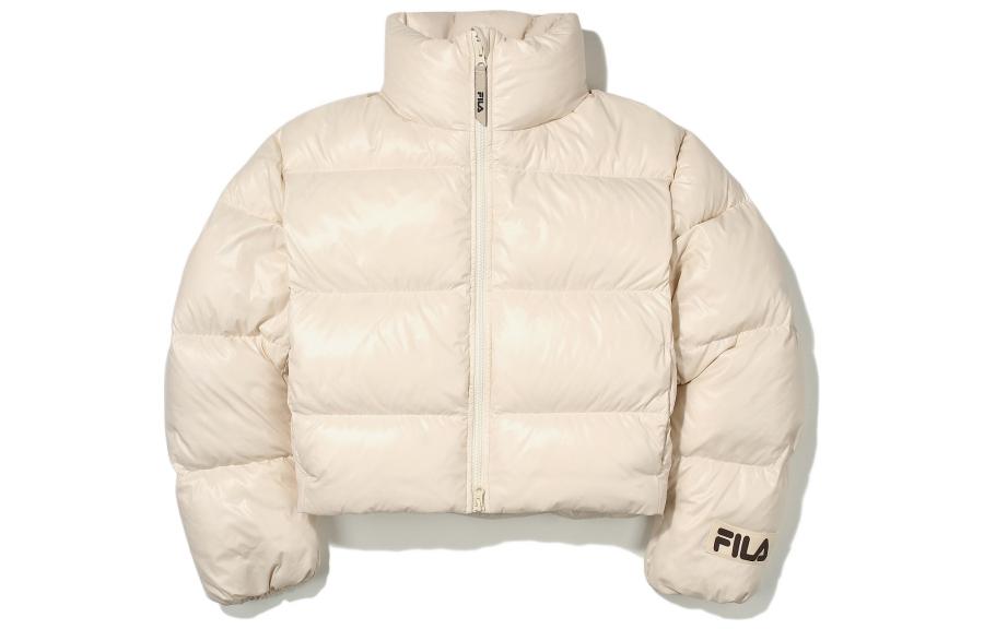 (Women) FILA FW22  White Short Down Jacket with Logo and Zip Front. FS2DJE4153F-BOW