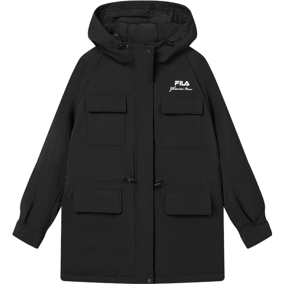 (Women) FILA HERITAGE  Black Down Jacket - Loose Fit, Windproof, Warm Hoodie. F11W348906F-BK 圖 2