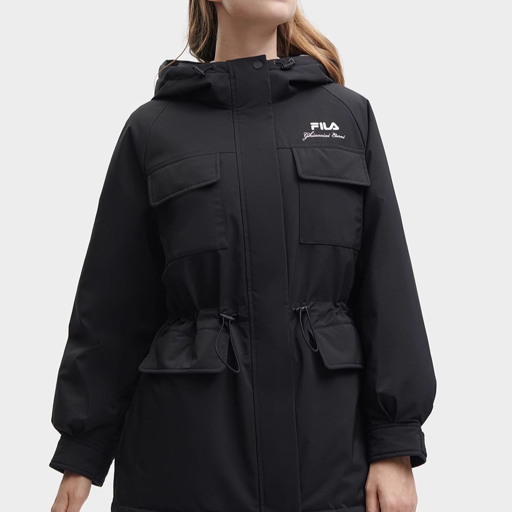 (Women) FILA HERITAGE  Black Down Jacket - Loose Fit, Windproof, Warm Hoodie. F11W348906F-BK 圖 5