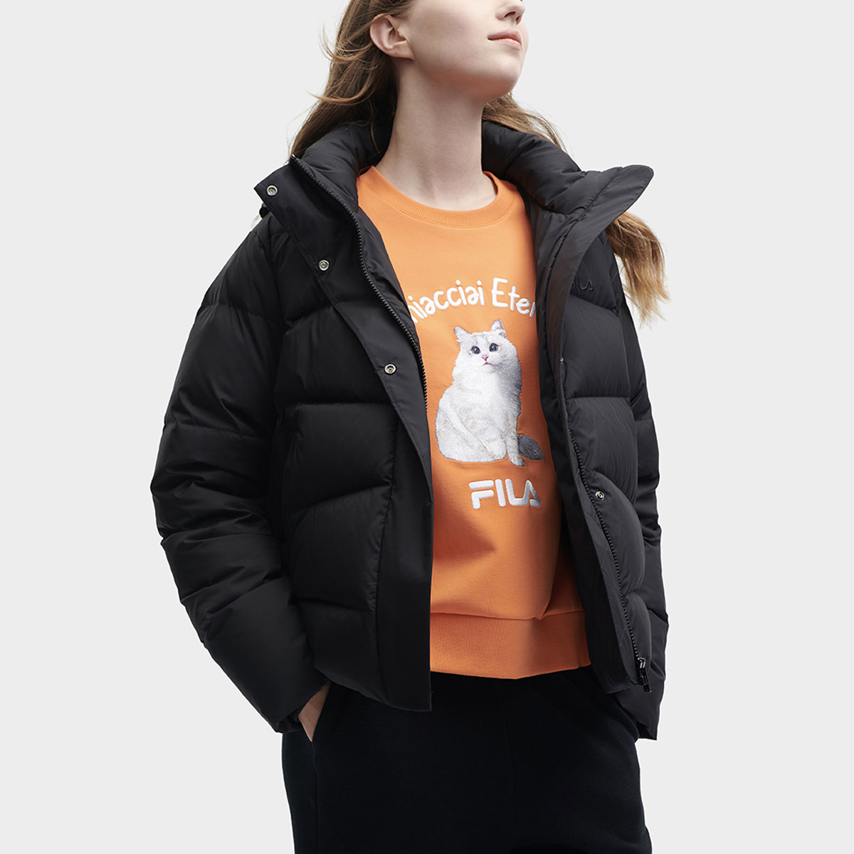 Shop (W) FILA HERITAGE Jaket Hitam Hoodie Down Kasual. F11W348916FBK