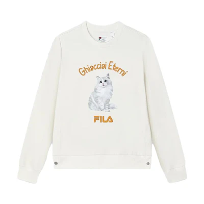 (Women) FILA Heritage Cat Print Pullover Sweatshirt Light Beige F11W348210F-IV