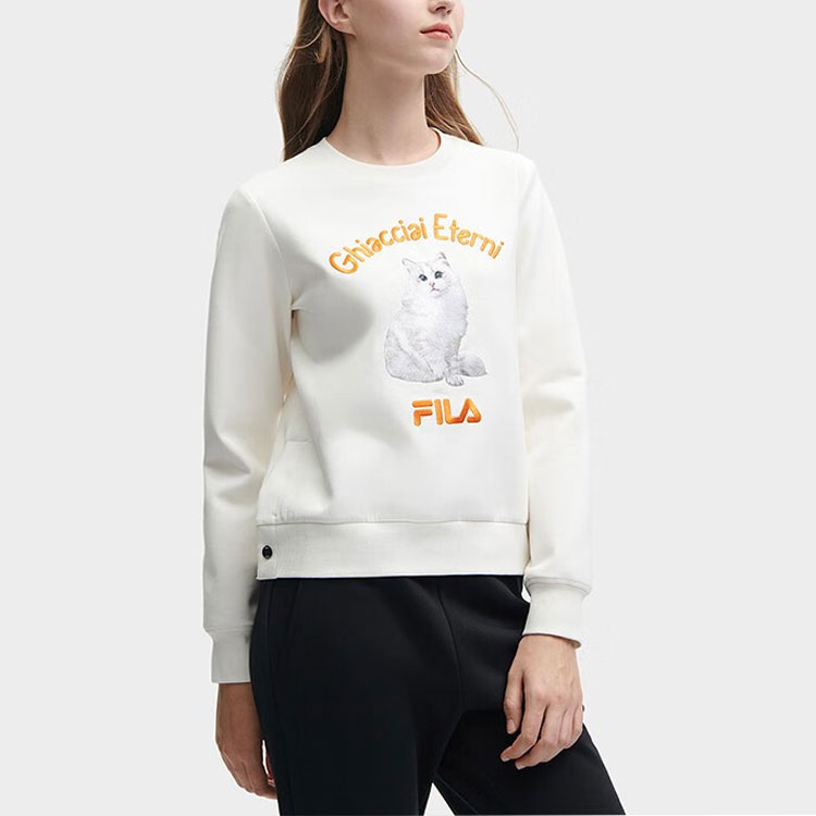 Shop (W) FILA 復古貓咪印花淺米色長袖休閒上衣 F11W348210F-IV