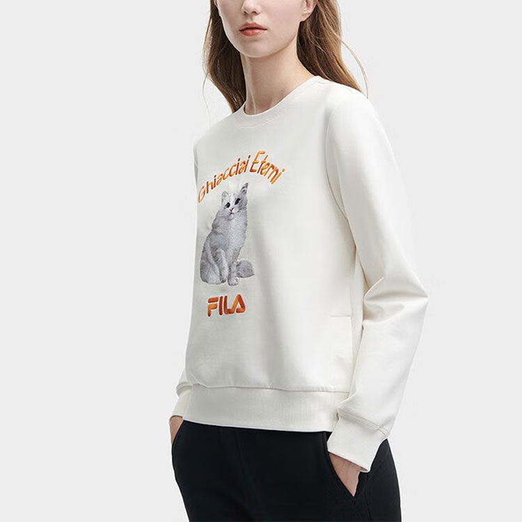 Details for (W) FILA 復古貓咪印花淺米色長袖休閒上衣 F11W348210F-IV