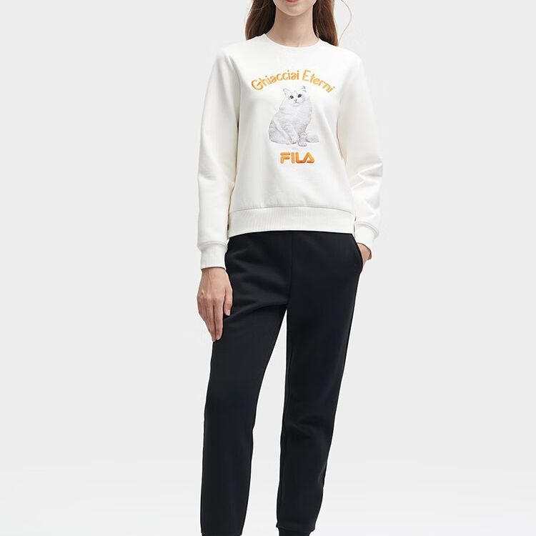 Sizing (W) FILA 復古貓咪印花淺米色長袖休閒上衣 F11W348210F-IV