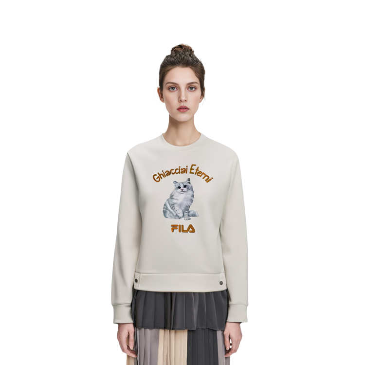 Cheap (W) FILA 復古貓咪印花淺米色長袖休閒上衣 F11W348210F-IV