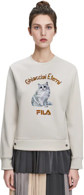(W) FILA 復古貓咪印花淺米色長袖休閒上衣 F11W348210F-IV Cheap (W) FILA 復古貓咪印花淺米色長袖休閒上衣 F11W348210F-IV