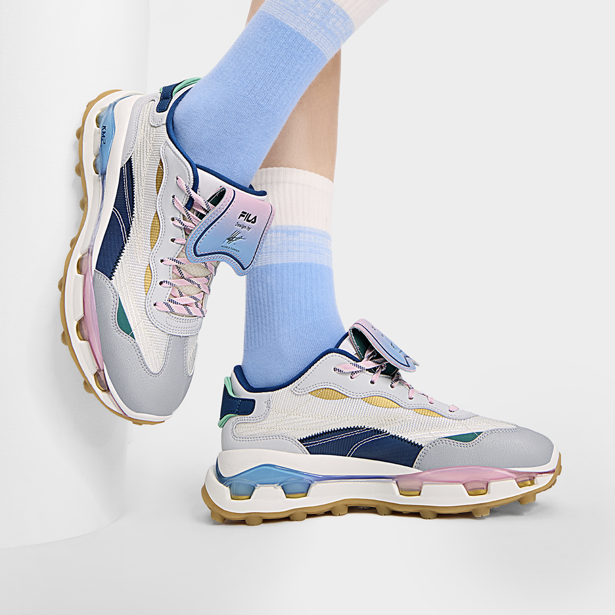 Cheap (W) FILA KM2 PO "オリンピック白/月灰" (Orinpikku Shiro/Tsuki Hai) F12W433109FGL