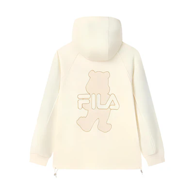(Women) FILA Knit Hoodie Jacket with Bear Logo Back - Cream White F11W138579FIV
