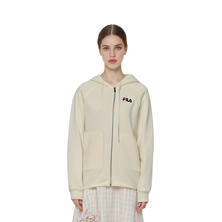 (Women) FILA Knit Hoodie Jacket with Bear Logo Back - Cream White F11W138579FIV 圖 4