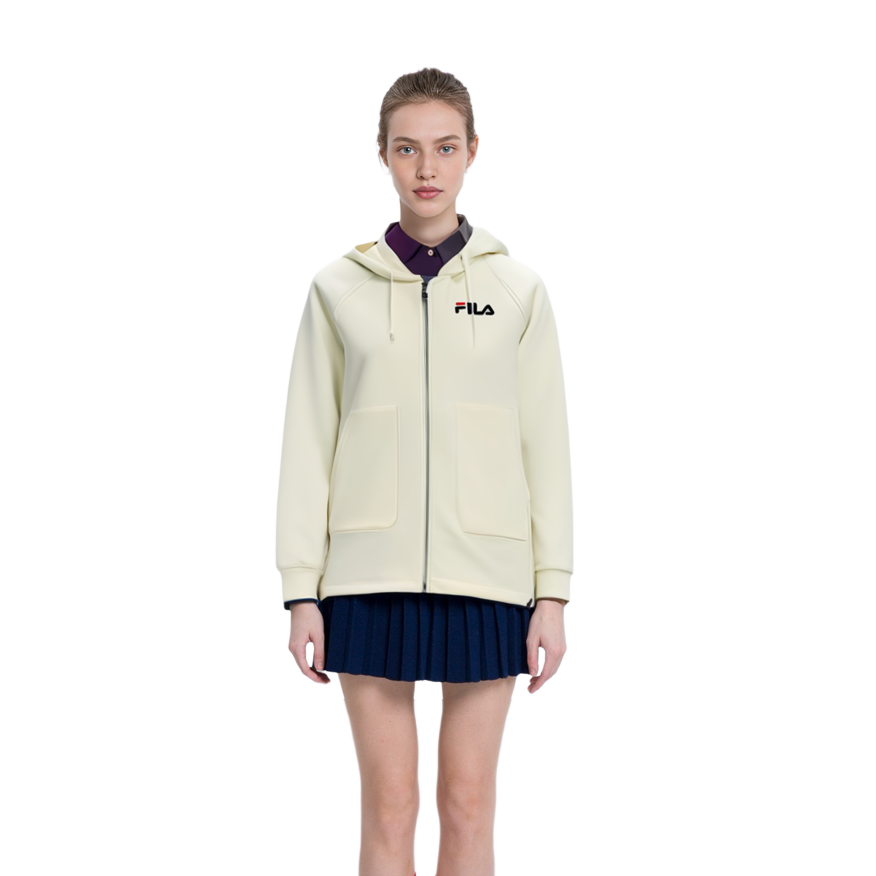 (Women) FILA Knit Hoodie Jacket with Bear Logo Back - Cream White F11W138579FIV 圖 5