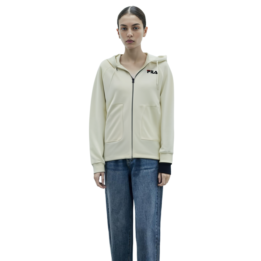 (Women) FILA Knit Hoodie Jacket with Bear Logo Back - Cream White F11W138579FIV 圖 6