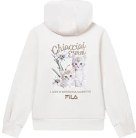 (Women) FILA Knit Hoodie with Cat Print and Letter Design in Light Beige F11W348209F-IV (Women) FILA Knit Hoodie with Cat Print and Letter Design in Light Beige F11W348209F-IV