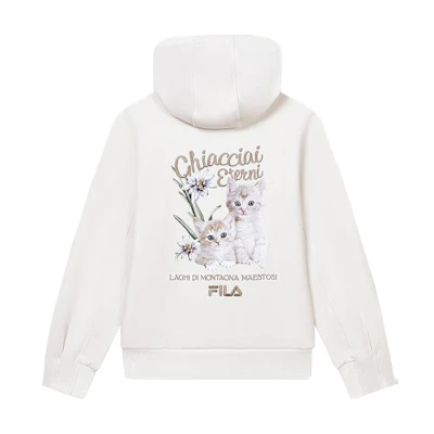 (Women) FILA Knit Hoodie with Cat Print and Letter Design in Light Beige F11W348209F-IV