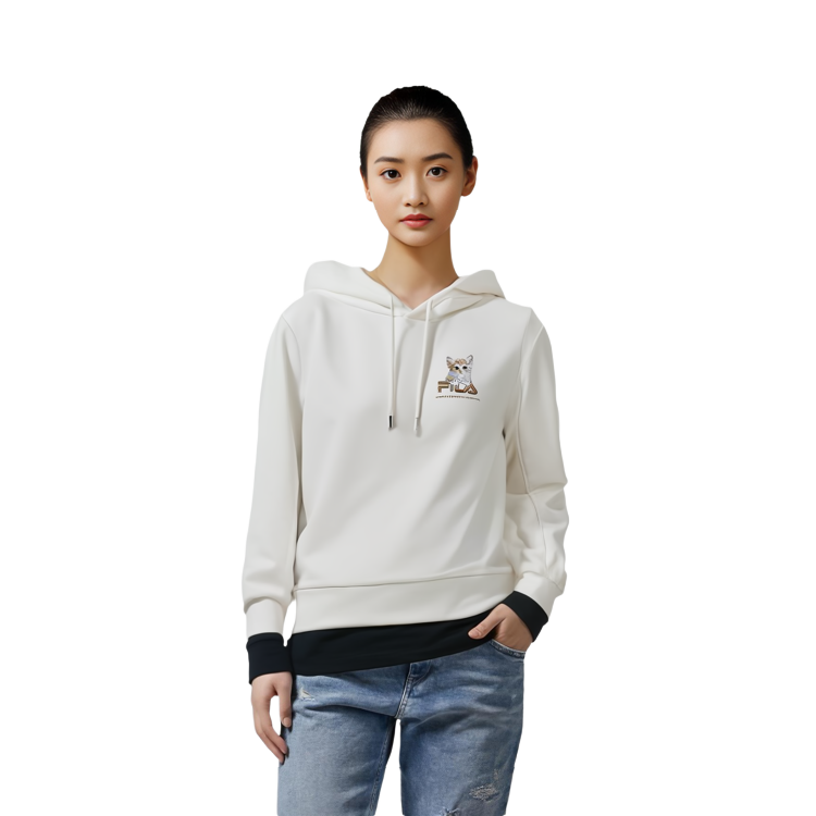 Shop (W) FILA 刺繡連帽衫 - 貓咪圖案與字母設計 (淺米色) F11W348209F-IV