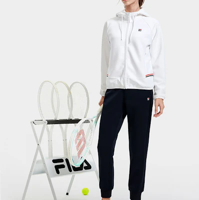 (W) FILA 白色针织休闲连帽夹克 A11W313502F-WT Details for (W) FILA 白色针织休闲连帽夹克 A11W313502F-WT