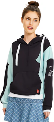 (W) FILA 經典黑撞色針織連帽衫 - 休閒學院風格 F11W339207FBK 2