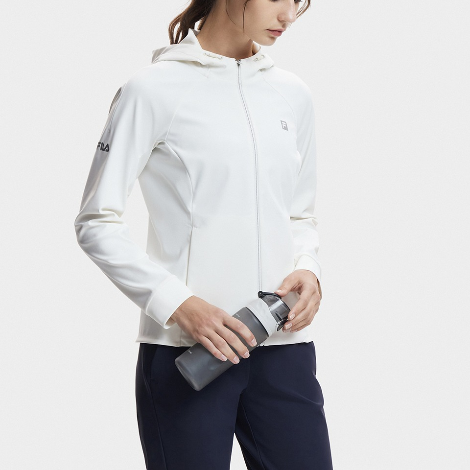 (Women) FILA Logo Embroidered Knit Hooded Jacket - Starlight White A11W421506AWT 圖 6