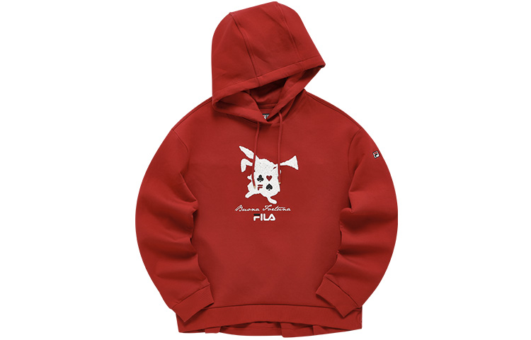 (Women) FILA Logo Print Knit Hoodie Sweatshirt - Hot Flaming Red F11W218209FRD