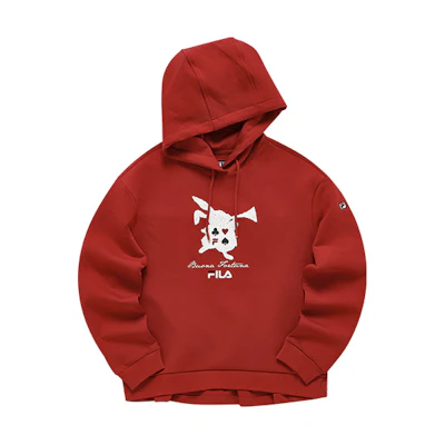 (Women) FILA Logo Print Knit Hoodie Sweatshirt - Hot Flaming Red F11W218209FRD