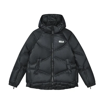 (Women) FILA Original Black Down Jacket Hoodie - Simple, Warm, and Loose Fit F11W349923F-BK