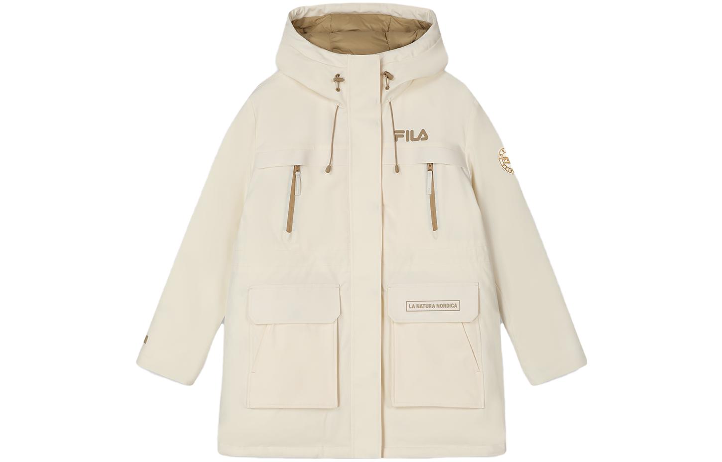 Order (W) FILA オリジナル ロングダウンジャケット フード付き カジュアル 防寒コート. F11W349904F-IV