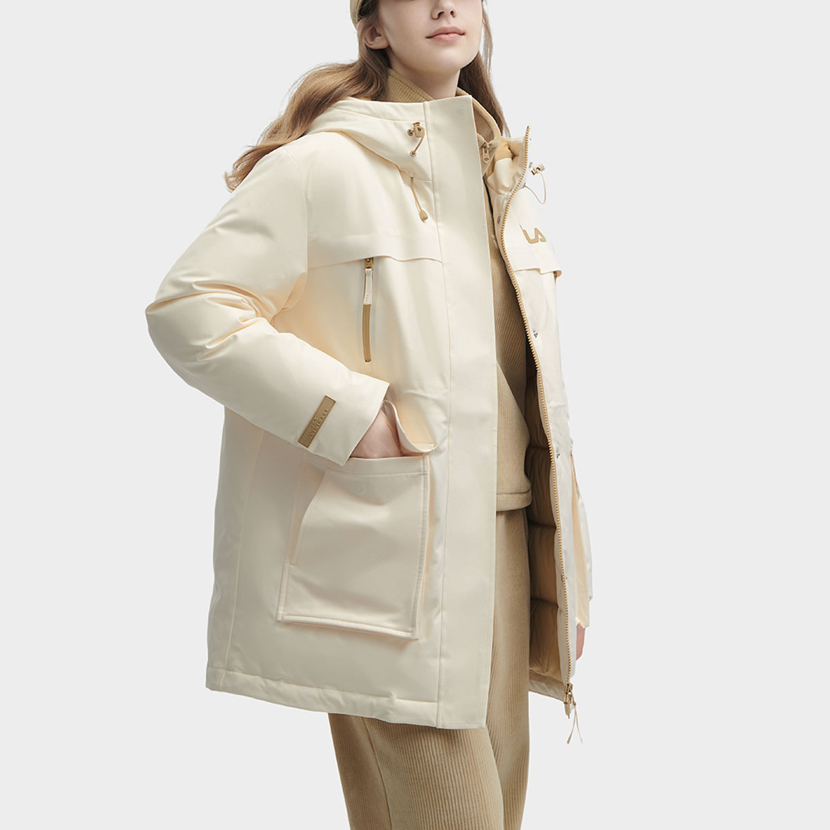 Details for (W) FILA オリジナル ロングダウンジャケット フード付き カジュアル 防寒コート. F11W349904F-IV